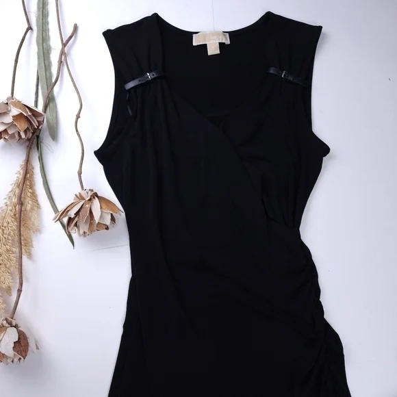 🔴 Michael Kors Black Poly Rouged Side Slip Dress sz S - Picture 6 of 7